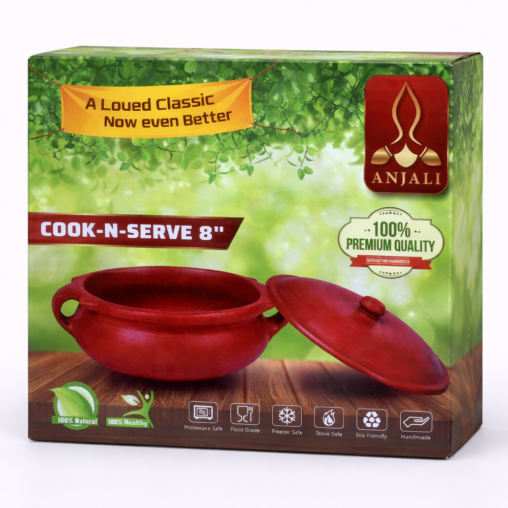 CLAY COOK & SERVE POT W/LID  SMALL 8"