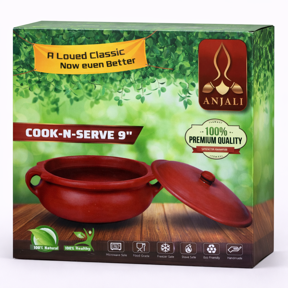 CLAY COOK & SERVE POT W/LID MEDIUM 9"