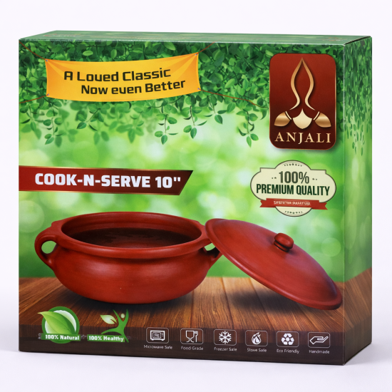 CLAY COOK & SERVE POT W/LID BIG 10"